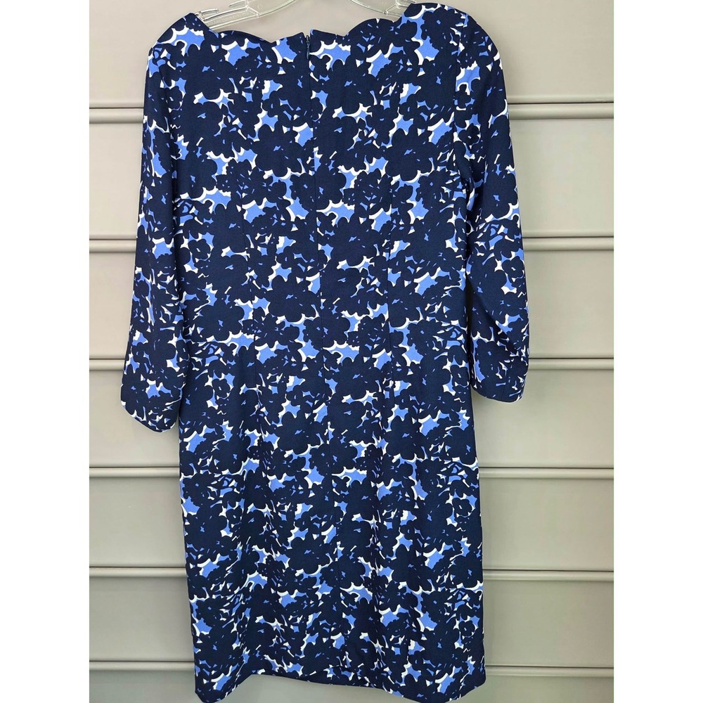 Talbots Blue Floral Scalloped Neck Sheath Dress 3/4 Sleeve Navy White Size 2 - Picture 2 of 16